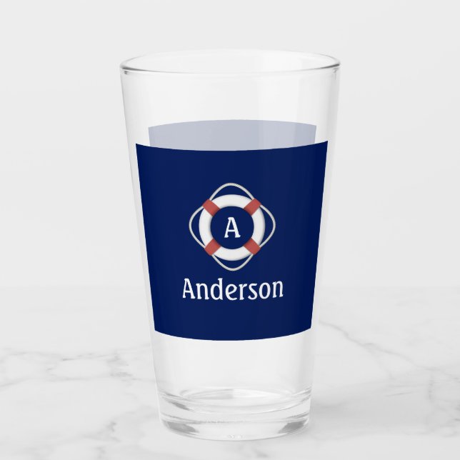 Navy Blue Nautical Lifesaver Monogram Glass (Front)