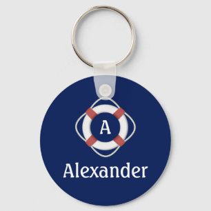 Navy Blue Nautical Lifesaver Monogram Keychain
