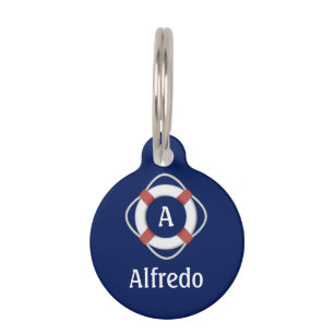 Navy Blue Nautical Lifesaver Monogram Pet Tag