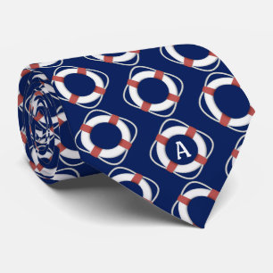 Navy Blue Nautical Lifesaver Monogram Tie