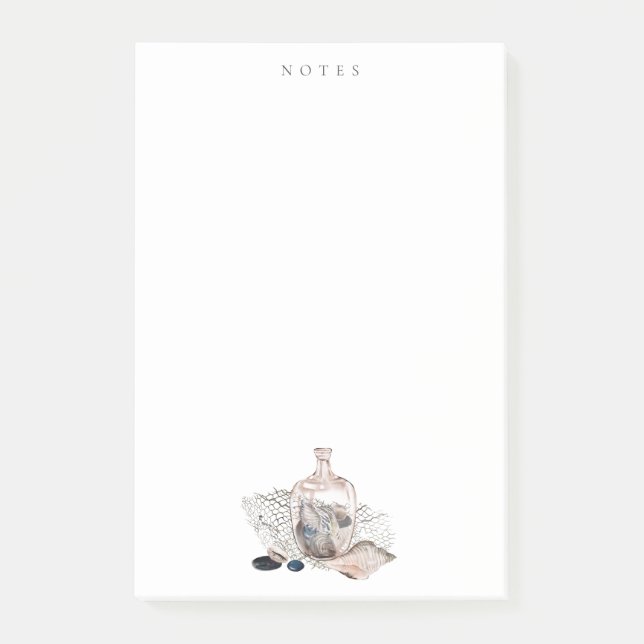 Navy Blue Nautical Ocean Shells in a Bottle Post-it Notes (Front)