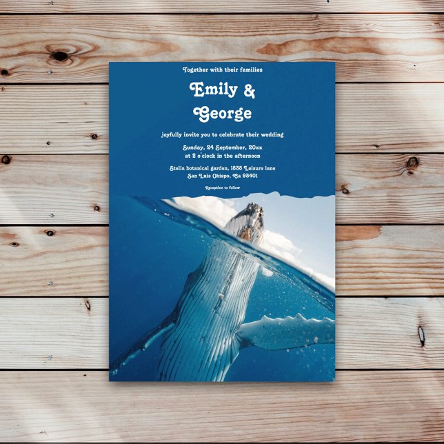 Navy Blue Nautical Ocean Whale Boho Beach Wedding Invitation (Creator Uploaded)