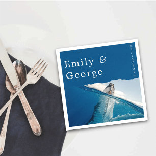 Navy Blue Nautical Ocean Whale Coastal Wedding Napkin