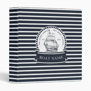 Navy Blue Nautical Personalized Boat Name Binder