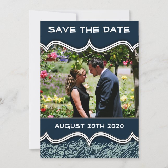 Navy Blue Nautical Photo Save the Date Cards (Front)