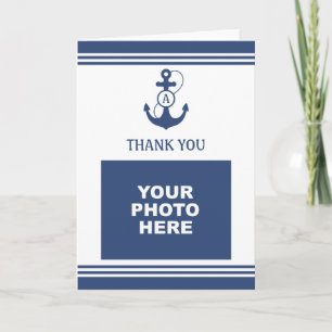 Navy Blue Nautical Photo Thank You Card