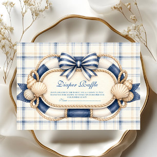 Navy Blue Nautical Plaid Diaper Raffle Baby Shower Enclosure Card