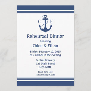 Navy Blue Nautical Rehearsal Dinner Invitations