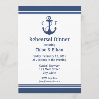 Navy Blue Nautical Rehearsal Dinner Invitations