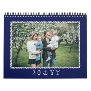 Navy Blue Nautical Rope Frame Photo Calendar