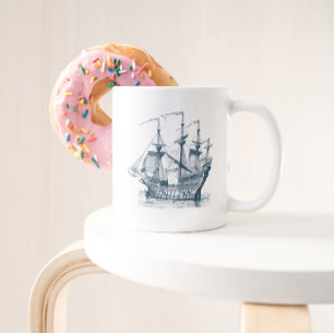 Navy-Blue Nautical sailing boat Large Coffee Mug