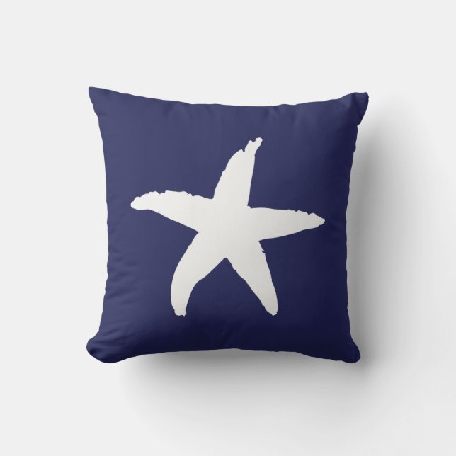 Navy Blue Nautical Sea Star Throw Pillow (Front)