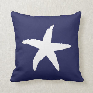 Navy Blue Nautical Sea Star Throw Pillow