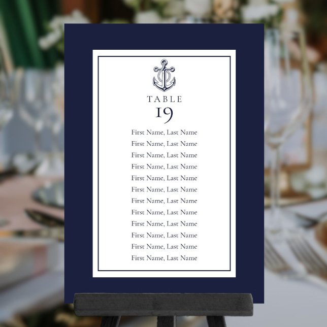 Navy Blue Nautical Seating Chart Table Number (Navy Blue Nautical Seating Chart Table Number)