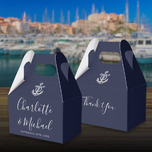 Navy Blue Nautical Signature Script Wedding Favor Box