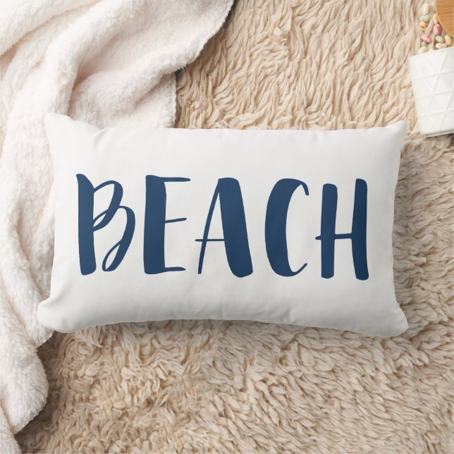 Navy Blue Nautical Stripe Beach House Lumbar Pillow (Blanket)