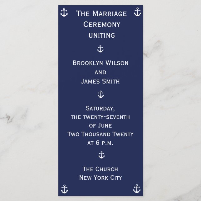 Navy Blue Nautical Wedding Ceremony Programs (Front)