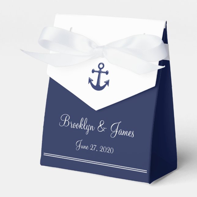 Navy Blue Nautical Wedding Favour Boxes Tent (Front Side)