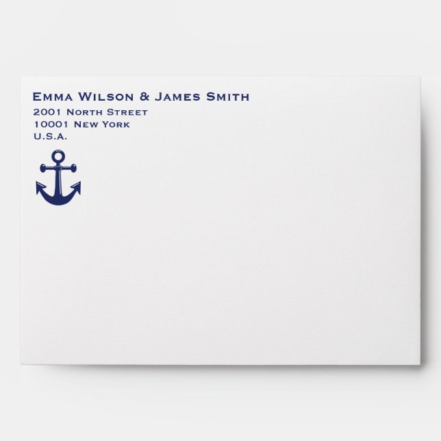 Navy Blue Nautical Wedding Invitation Envelopes (Front)