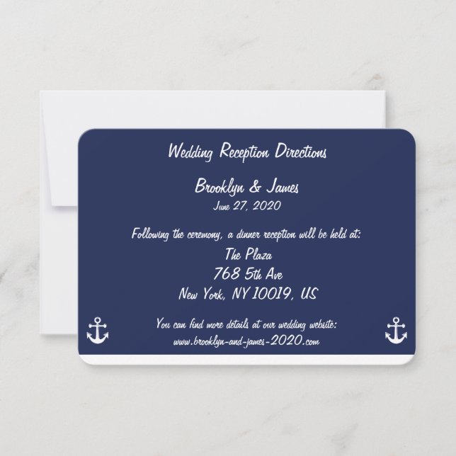 Navy Blue Nautical Wedding Maps And Directions Invitation (Front)