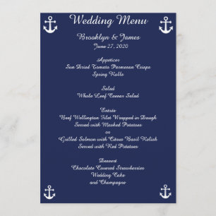 Navy Blue Nautical Wedding Menu Custom Invitations