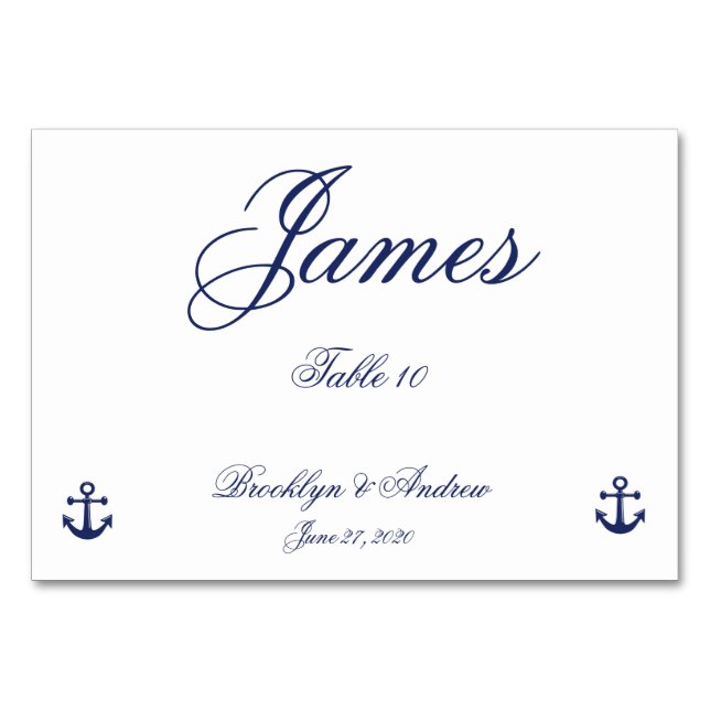 Navy Blue Nautical Wedding Place Cards (Front)