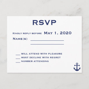 Navy Blue Nautical Wedding RSVP Postcard
