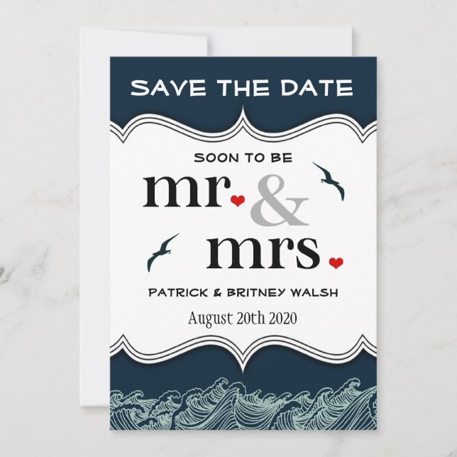 Navy Blue Nautical Wedding Save the Date Cards (Front)