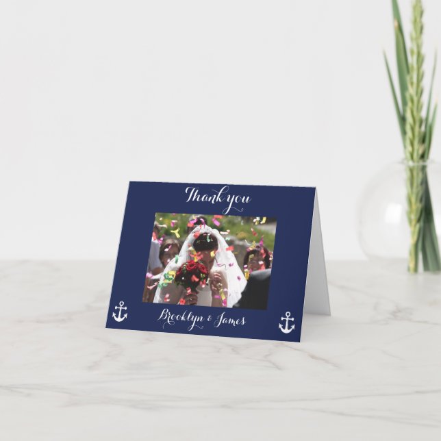 Navy Blue Nautical Wedding Thank You Cards Picture (Front)