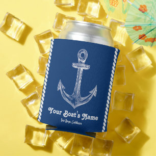 Navy Blue Nautical Welcome About Custom Boat  Can Cooler