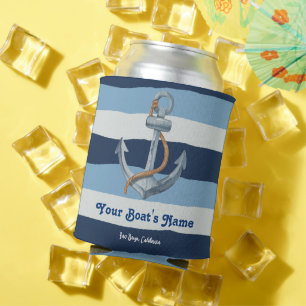 Navy Blue Nautical Welcome About Custom Boat  Can Cooler