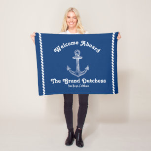 Navy Blue Nautical Welcome About Custom Boat Fleece Blanket