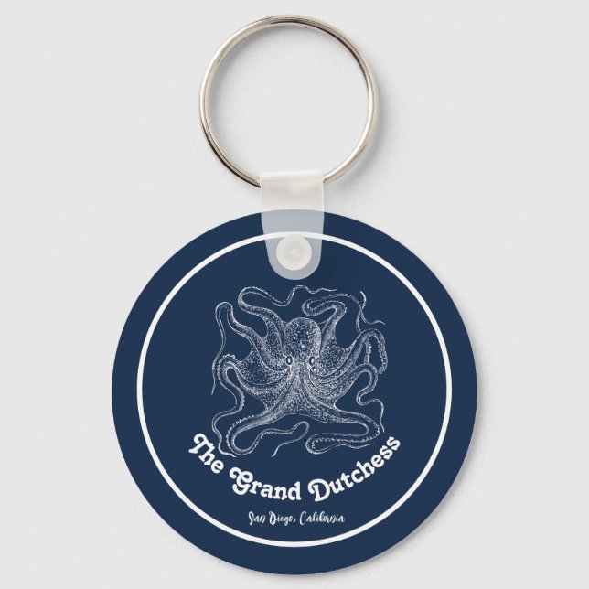 Navy Blue Nautical Welcome About Custom Boat  Keychain (Front)