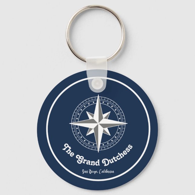 Navy Blue Nautical Welcome About Custom Boat  Keychain (Front)