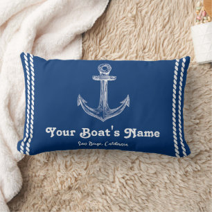 Navy Blue Nautical Welcome About Custom Boat  Lumbar Pillow