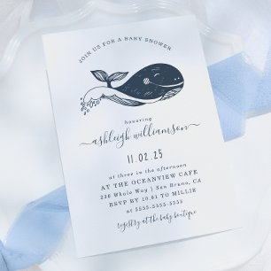 Navy Blue Nautical Whale Baby Shower Invitation