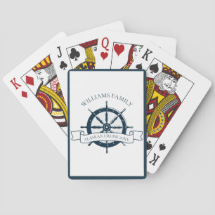 Navy Blue Nautical Wheel Boat Captain Custom Playing Cards