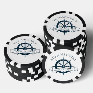 Navy Blue Nautical Wheel Boat Captain Custom Poker Chips