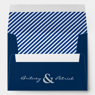 Navy Blue Nautical White Striped Wedding Envelopes