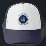 Navy Blue Nautical Wind Sailing Boat Trucker Hat<br><div class="desc">Navy blue and white vintage nautical wind sailing boat wedding template for names and dates.</div>