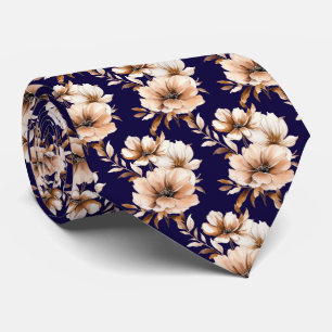 Navy Blue Neutral Colors Magnolias Neck Tie