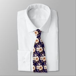 Navy Blue Neutral Colors Magnolias Neck Tie