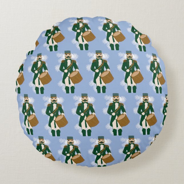 Navy Blue Nutcracker Christmas Round Pillow (Front)