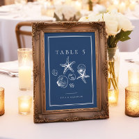 Navy Blue Ocean Sea Shell Wedding Table Numbers