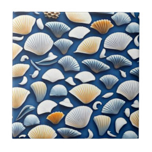 Navy blue ocean shells tile