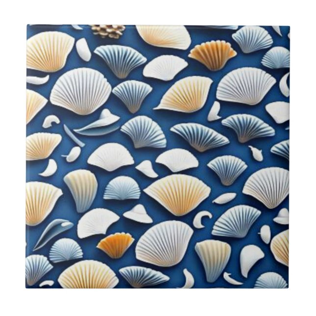 Navy blue ocean shells tile (Front)