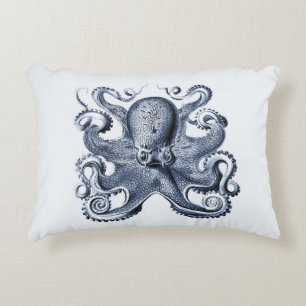 Navy Blue Octopus illustration by Ernst Haeckel Accent Pillow