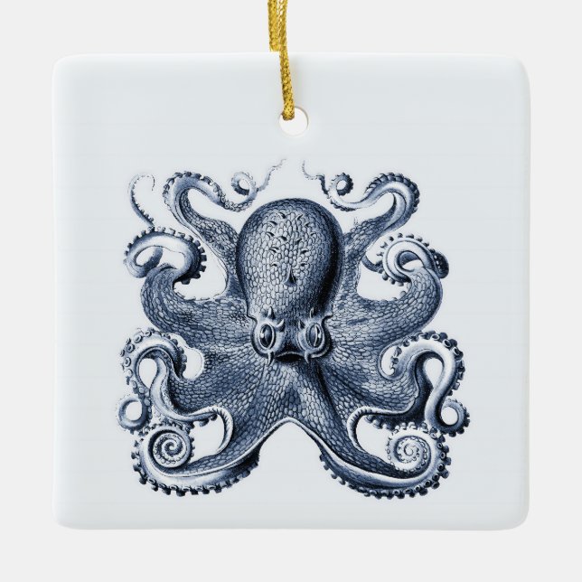 Navy Blue Octopus illustration by Ernst Haeckel Ceramic Ornament (Front)