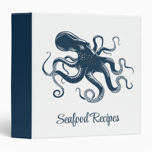 Navy blue octopus nautical illustration binder
