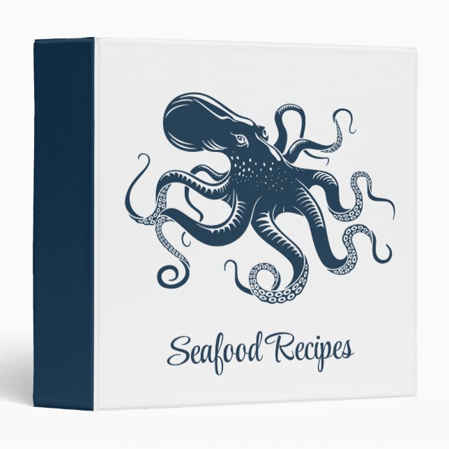 Navy blue octopus nautical illustration binder (Front/Spine)